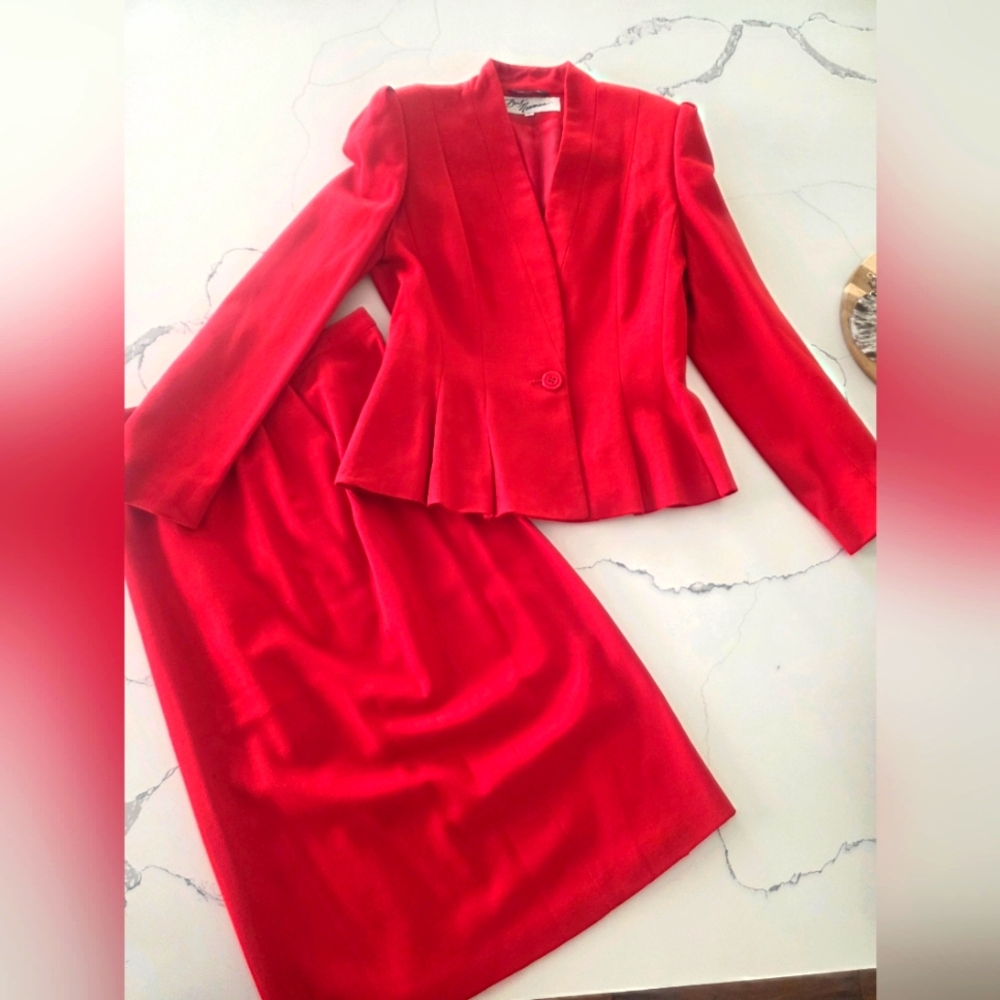Red Blazer and Skirt Set